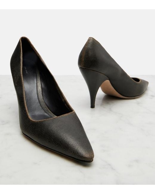 The Row Black Liisa Three Leather Pumps