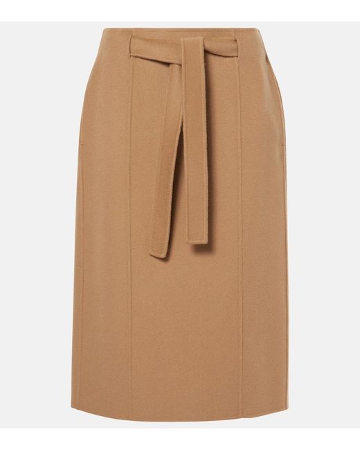 Max Mara Brown Max Mara Alec Belted Wool Midi Skirt