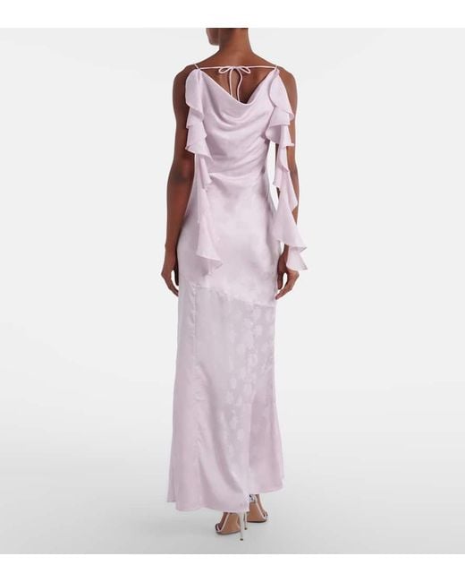 ROTATE BIRGER CHRISTENSEN Purple Ruffled Satin Jacquard Gown