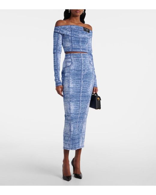 Balmain Blue Trompe L'Oeil Crop Top