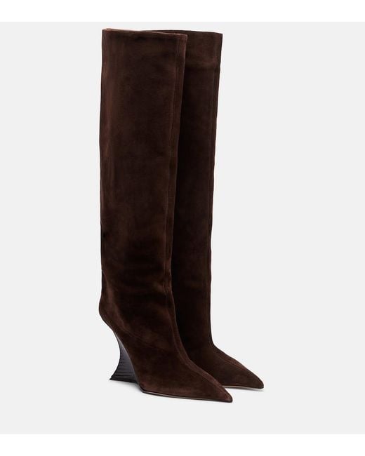 Paris Texas Brown Nina Suede Knee-High Wedge Boots