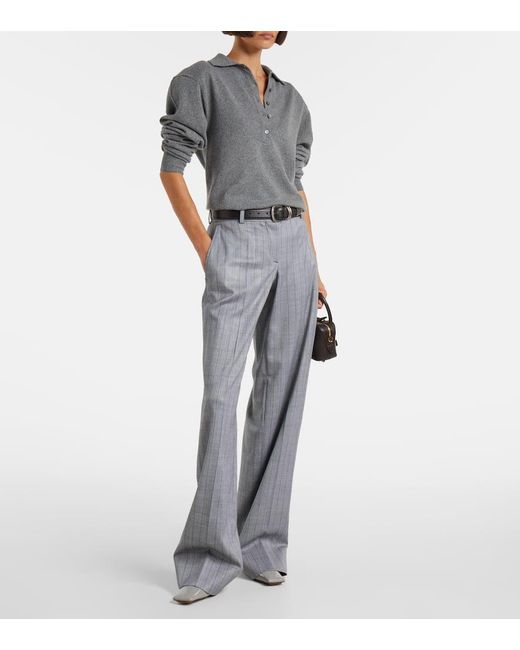 Stella McCartney Gray Striped Wool Wide-Leg Pants