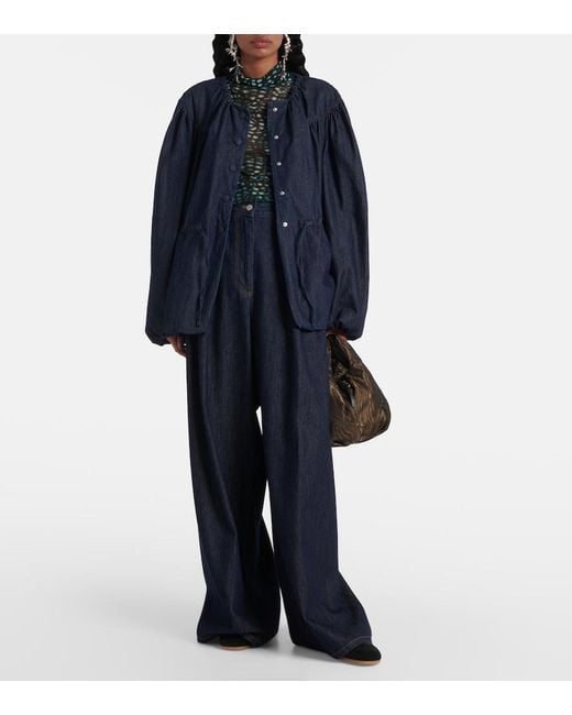 Dries Van Noten Blue Pleated High-Rise Wide-Leg Jeans