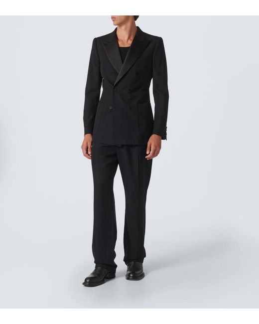 Dries Van Noten Black Double-Breasted Wool-Blend Tuxedo Jacket for men