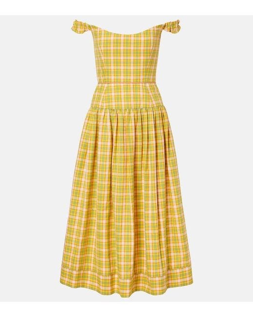 Markarian Yellow Giorgia Checked Cotton Midi Dress