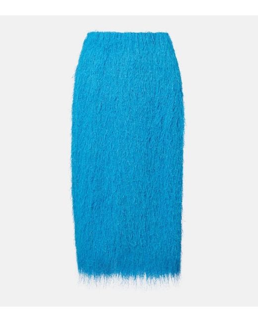 Dries Van Noten Blue Fringed Midi Skirt
