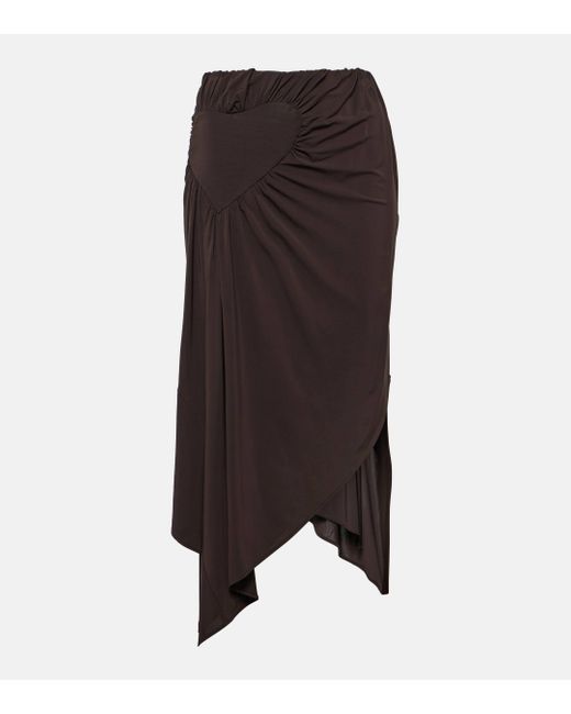 Acne Brown Gathered Jersey Midi Skirt
