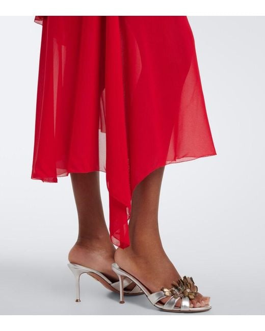 De La Vali Red Baila Floral Georgette Midi Dress