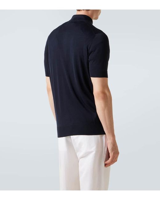 Polo En Soie Et Coton A Logo Brunello Cucinelli pour homme en coloris Blue