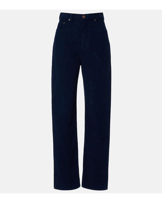Victoria Beckham Blue High-Rise Cotton Corduroy Straight Pants