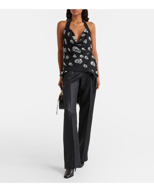McQueen Black Skull Asymmetric Halterneck Chiffon Top