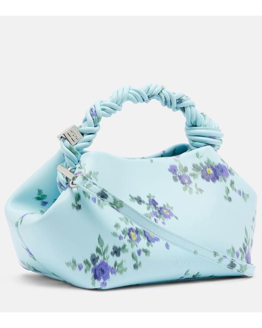 Ganni Blue Bou Small Floral Top-Handle Bag