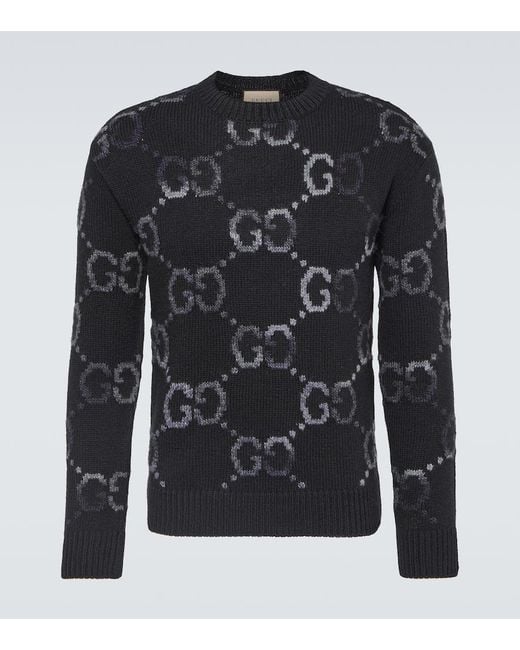 Pullover in misto lana GG di Gucci in Black da Uomo