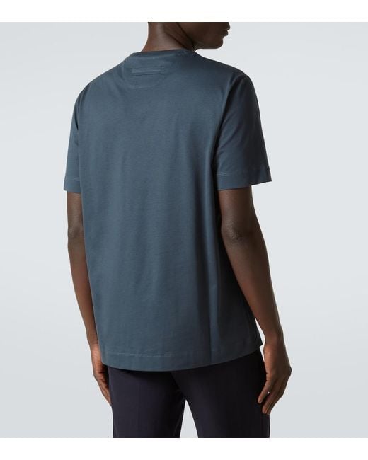 Zegna Blue Logo Cotton T-Shirt for men