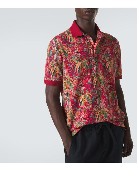 Etro Red Paisley Cotton Pique Polo Shirt for men