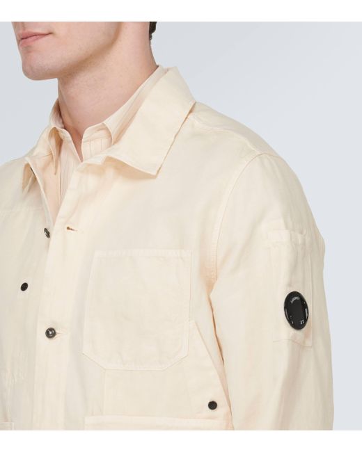 C P Company Natural Single-breasted Cotton And Linen Overshirt for men