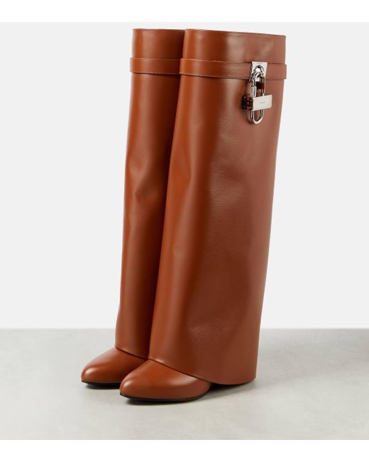 Givenchy Brown Shark Lock Leather Knee-high Boots