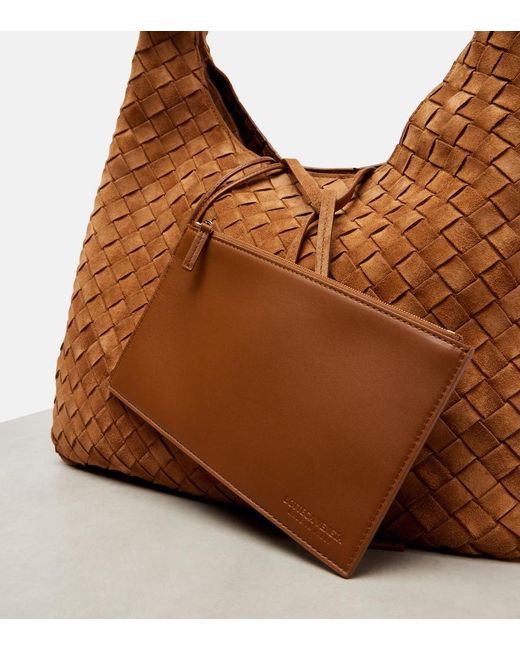 Bottega Veneta Brown Campana Intrecciato Large Suede Shoulder Bag
