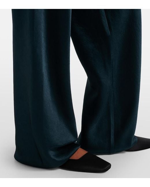 Vince Blue Weite High-Rise-Hose Aus Satin
