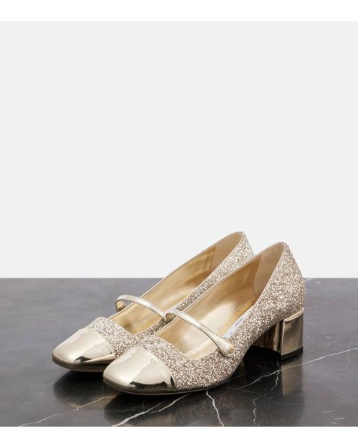 Jimmy Choo Natural Elisa 45 Glitter And Leather Pumps