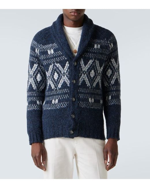 Cardigan Fair Isle di Brunello Cucinelli in Blue da Uomo