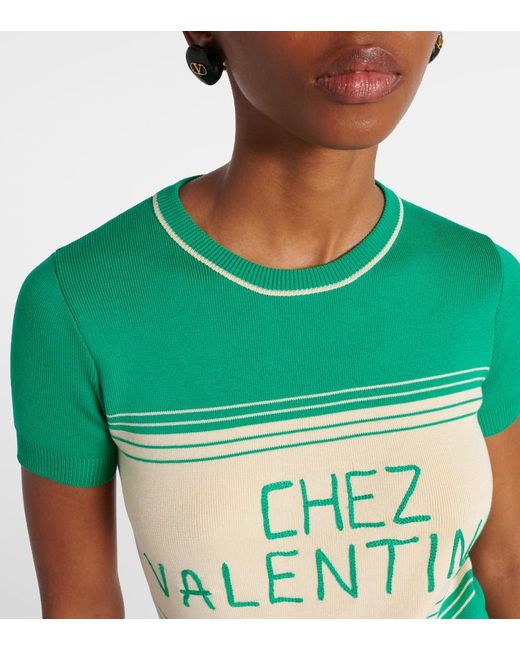 Valentino Green Chez Striped Cotton Top