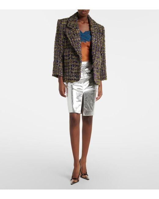 Saint Laurent Brown Wool-Blend Tweed Jacket