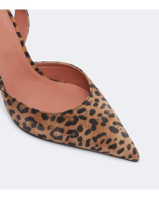 AMINA MUADDI Brown Holli Leopard-Print Suede Slingback Pumps
