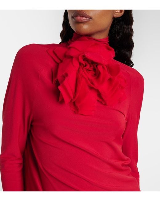 Magda Butrym Red Floral-Applique Draped Jersey Gown