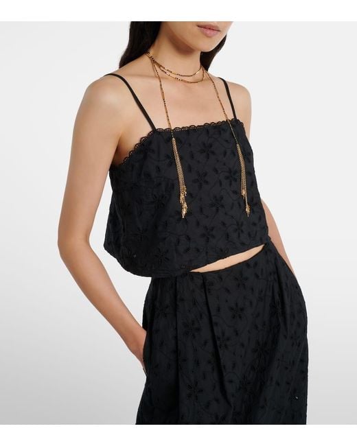 Posse Black Salma Embroidered Cropped Cotton Top