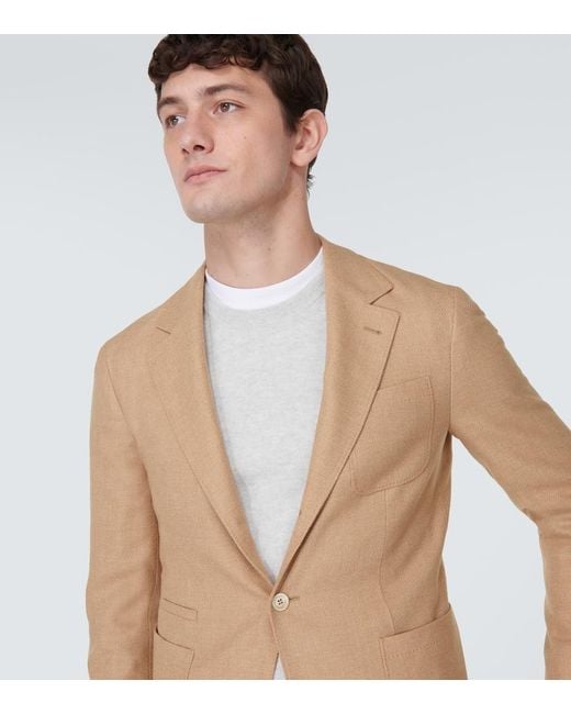 Brunello Cucinelli Natural Wool, Cashmere, And Silk Twill Blazer for men