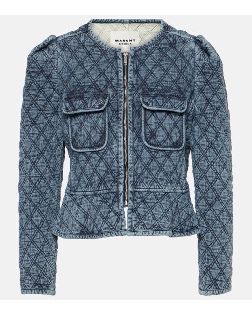 Isabel Marant Blue Deliona Quilted Zip-up Denim Jacket