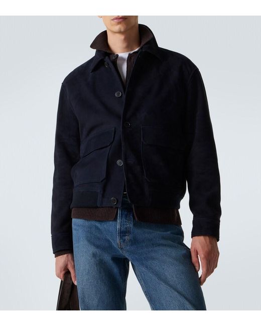 FRAME Blue Suede Blouson Jacket for men