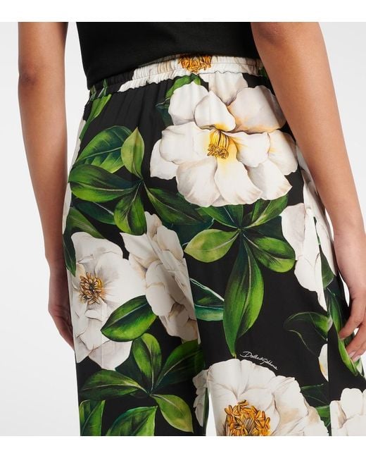 Dolce & Gabbana Green Silk Pants With Floral Pattern