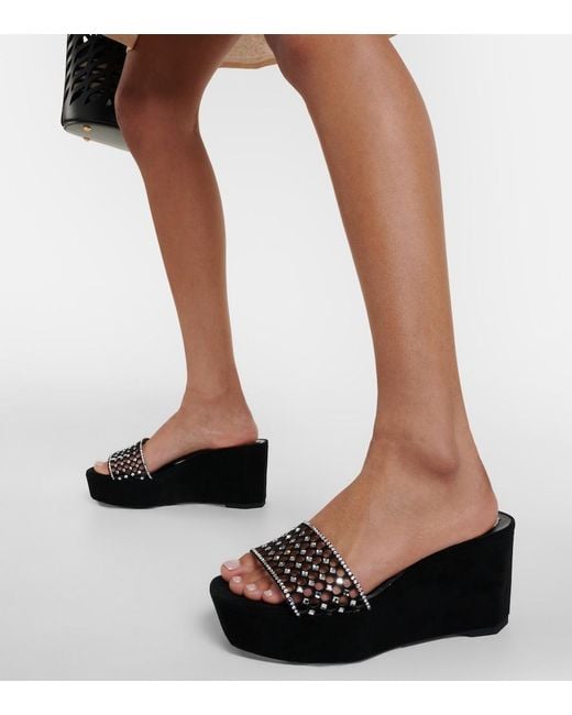 Rene Caovilla Black Embellished Suede Platform Slides