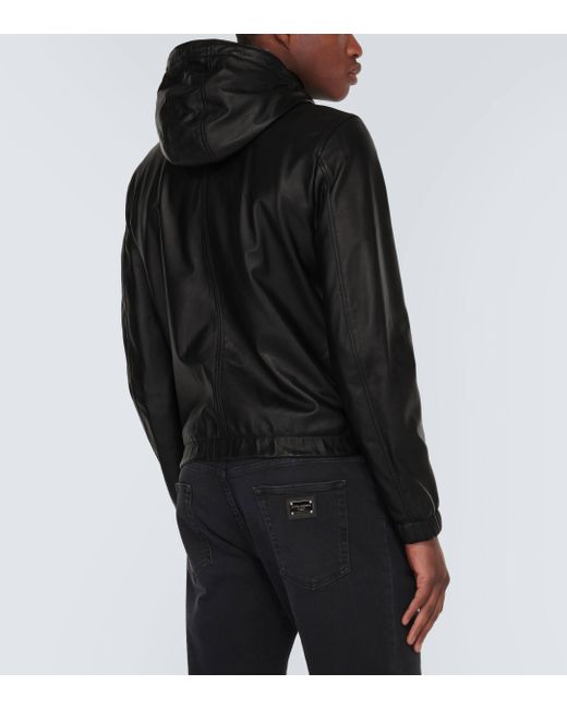 Dolce & Gabbana Black Logo Leather Jacket for men