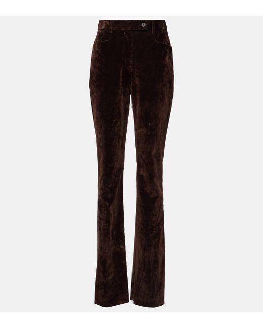 Ferragamo Black High-rise Cotton-blend Velvet Slim Pants