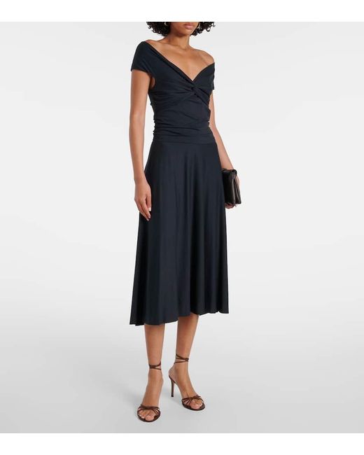 Dorothee Schumacher Blue Soft Drape Off-Shoulder Midi Dress
