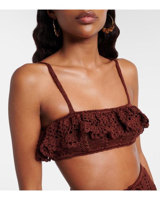 Anna Kosturova Brown Crochet Cotton Bra Top