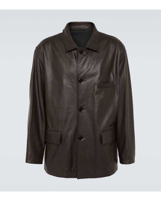 Lemaire Black Oversized Leather Jacket for men