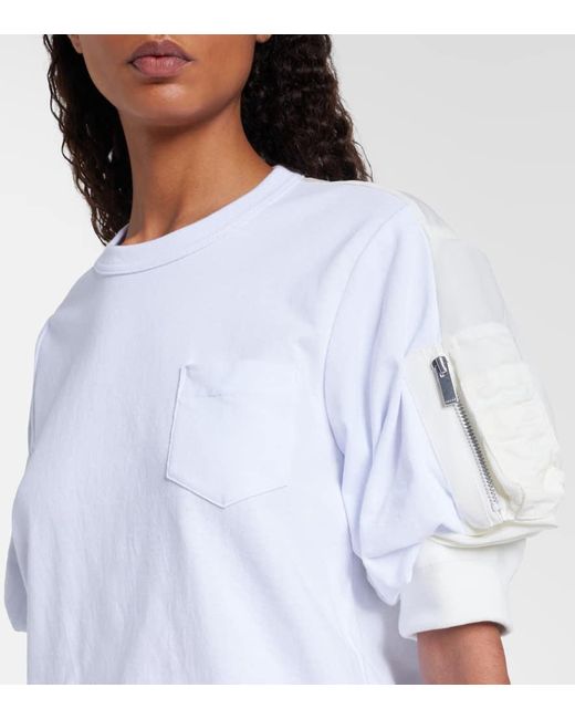 Sacai White Cotton Jersey And Twill T-Shirt