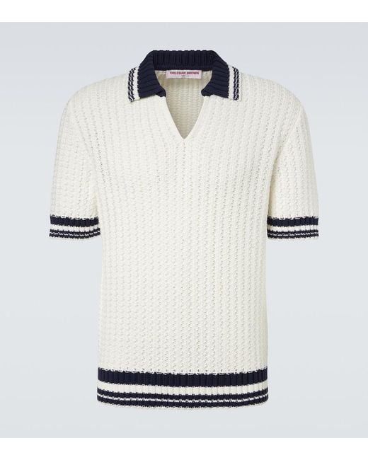 Orlebar Brown White Swift Crochet Striped Cotton Polo Shirt for men