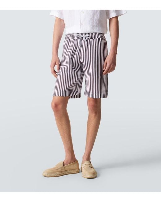 Fedeli Brown Striped Linen Shorts for men