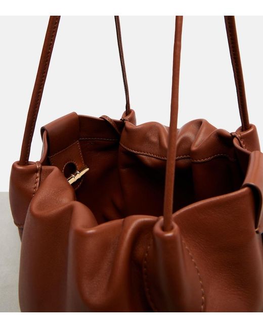Loro Piana Brown Bale Softy Small Leather Bucket Bag