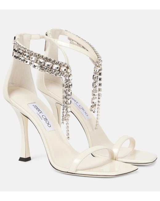Jimmy Choo White Sandalen Verity 100 Aus Leder Mit Kristallen