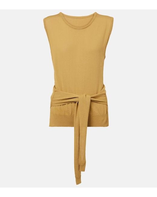 Lemaire Yellow Knitted Tie-Detail Cotton Top