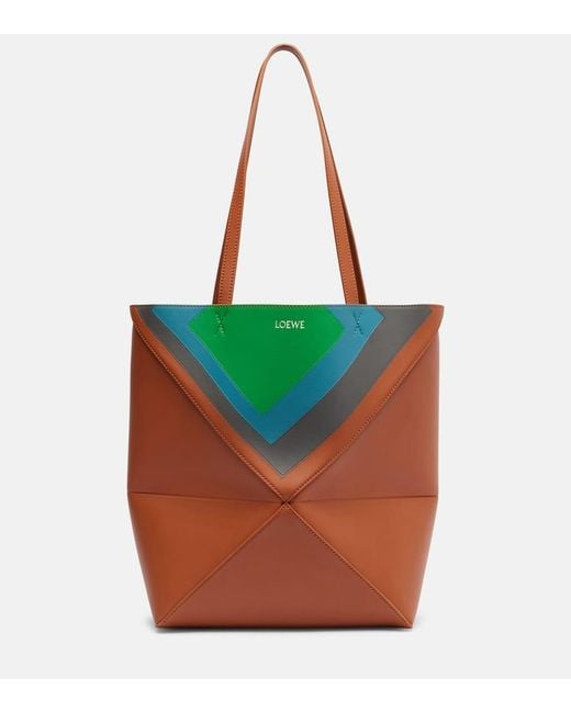 Loewe Red Tote Bag Puzzle Fold Square Medium Aus Leder