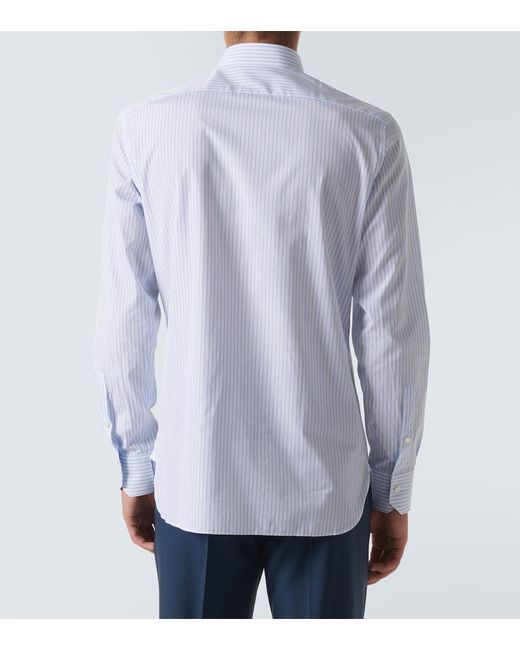 Zegna Blue Striped Cotton Oxford Shirt for men