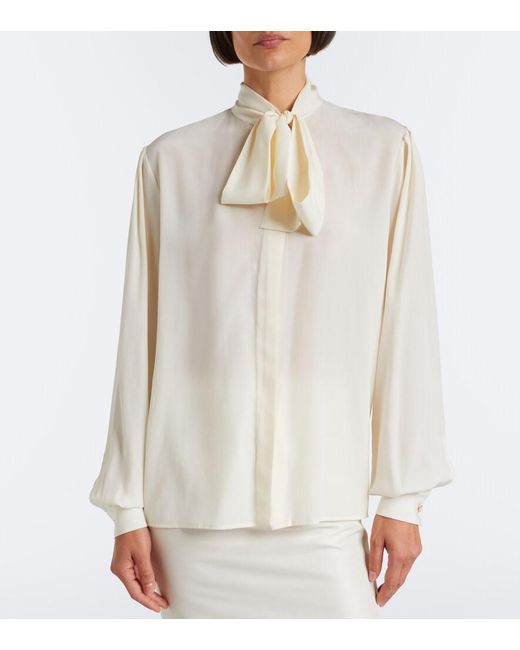 Gucci White Tie-Neck Silk Crepe De Chine Blouse