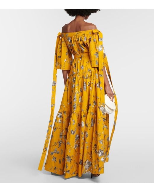 Erdem Yellow Off-the-shoulder Bow-detailed Floral-print Cotton-faille Gown